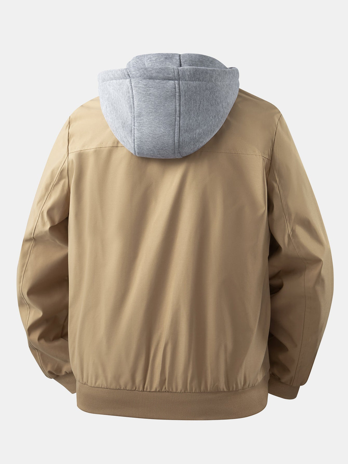 Men's Relaxed Hooded Bomber Jacket – Detachable Drawstring Hood with Zip-Up Front and Ribbed Trims for Casual Autumn Wear
