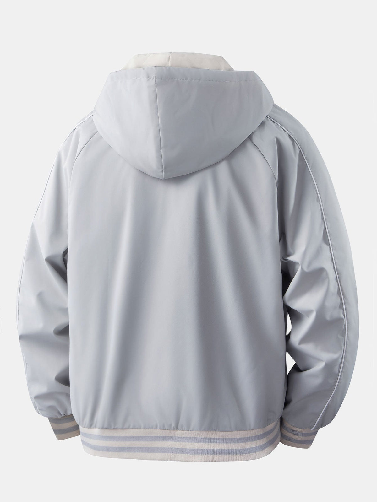 Men's Relaxed Hooded Bomber Jacket – Contrast Lined Zip-Up Outerwear with Striped Ribbed Trims for Casual Streetwear