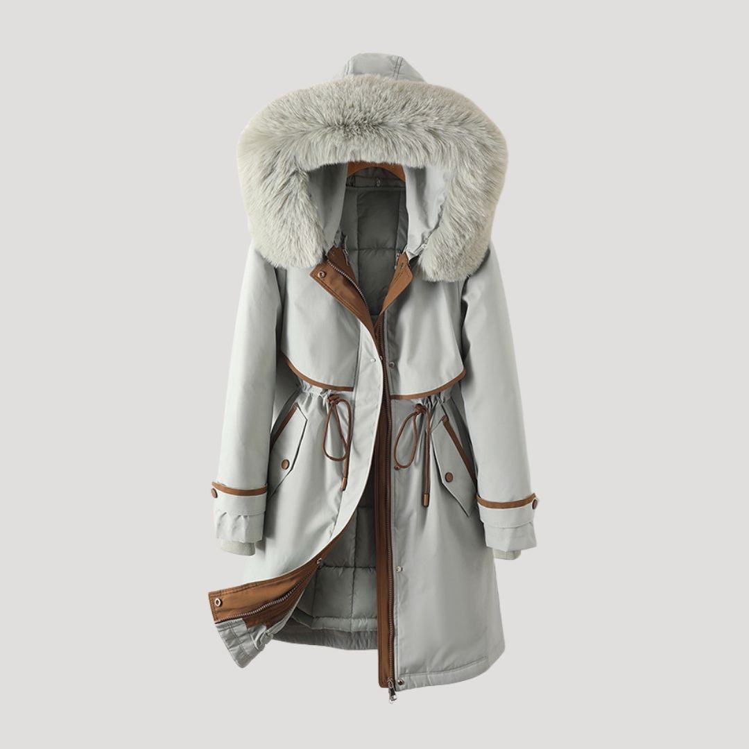Women’s Longline Parka with Detachable Faux Fur Hood Trim – Adjustable Drawstring Waist and Quilted Lining for Winter Layering