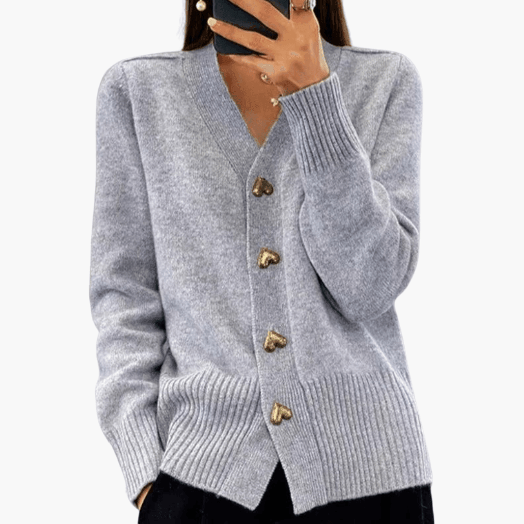 Isolde | Button-Up Heart Button Details Cardigan