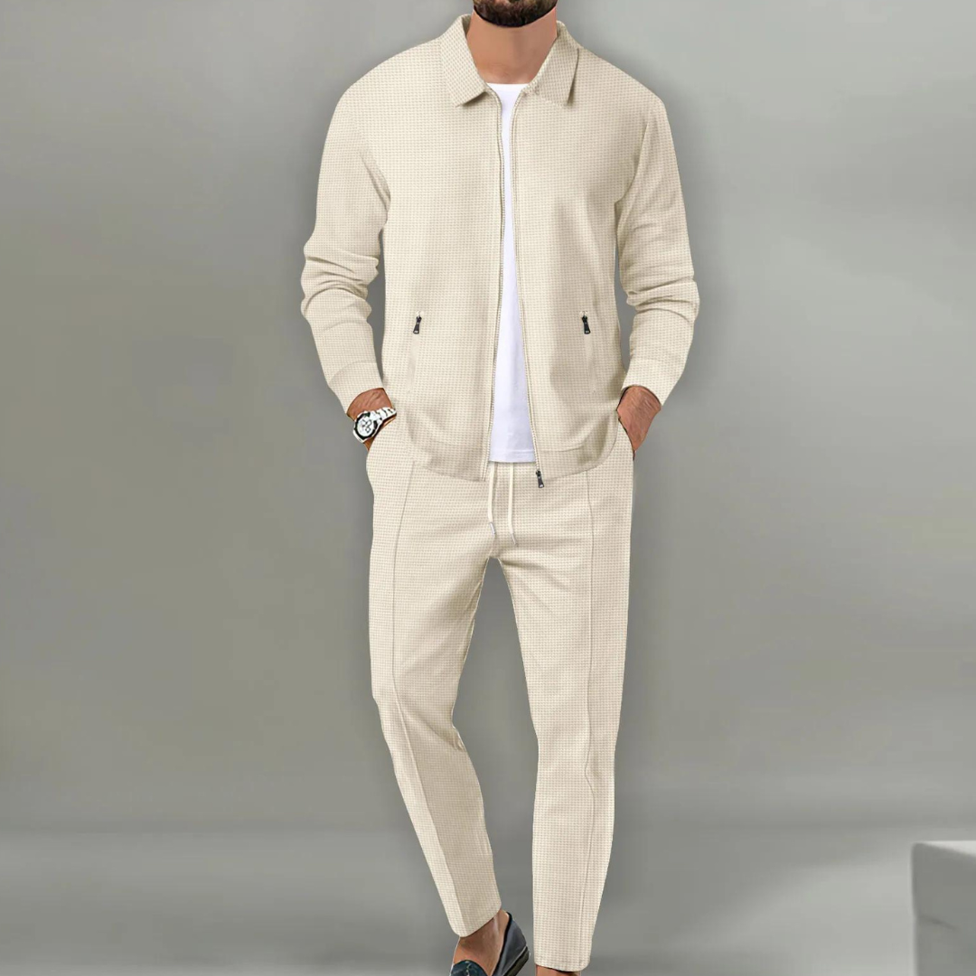 Ashford Men's Houndstooth Zip Two Piece Sweat Set