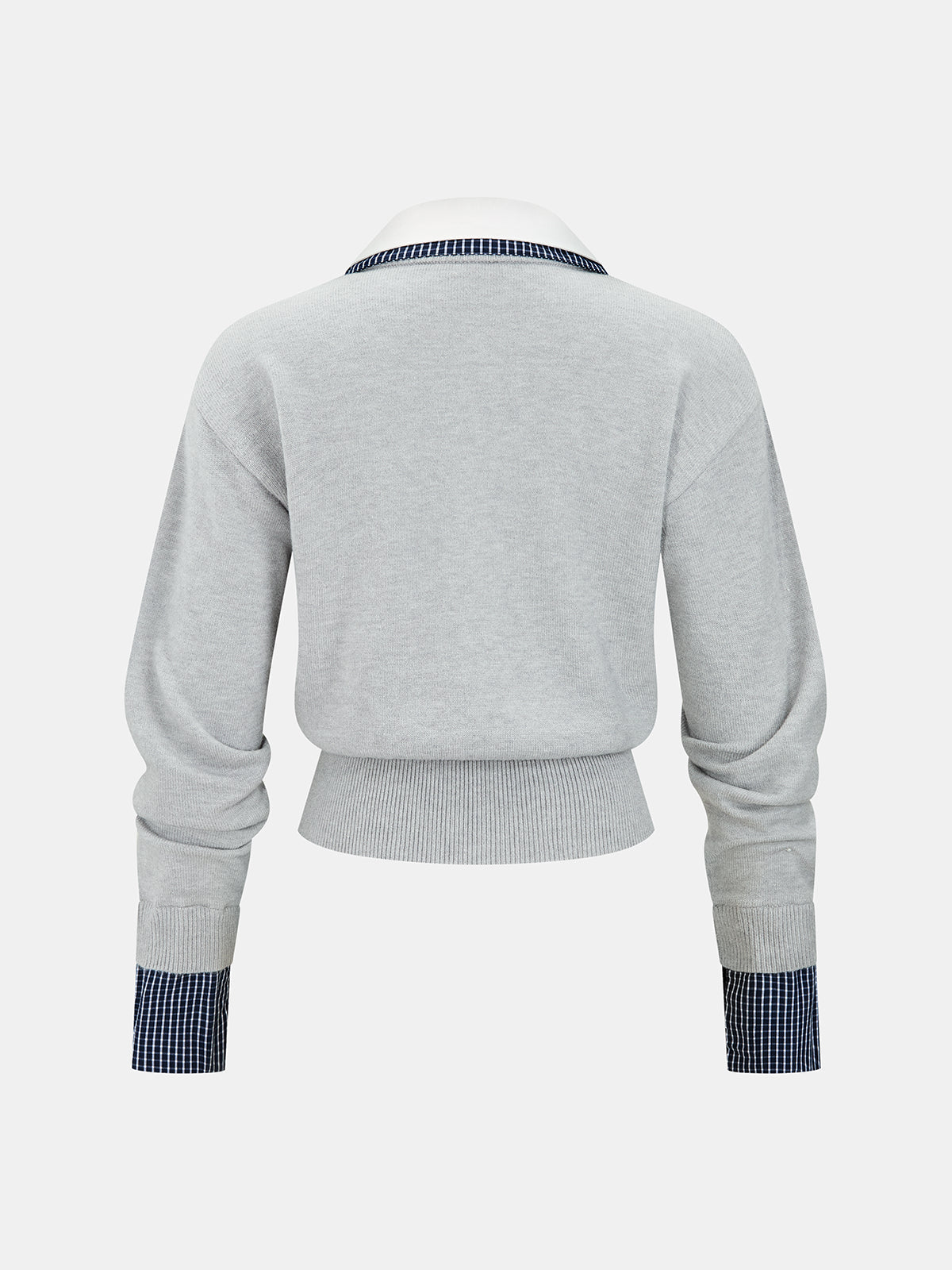 Women’s Cropped Fine Knit Cardigan with Contrast Shirt Collar and Button Front – Elegant Smart Casual Layer for Office Wear