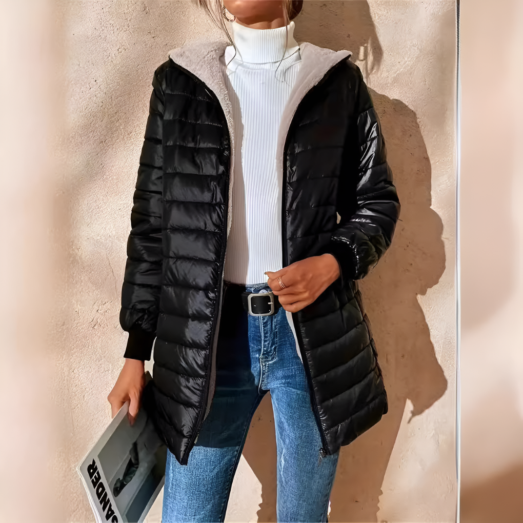 Women's Hooded Quilted Puffer Coat with Fleece Lining