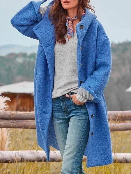 Women's Relaxed Fit Longline Coat with Oversized Lapel Collar – Cosy Casual Outerwear for Autumn and Winter