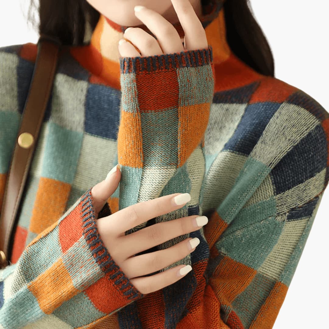 Anthea | Patchwork Ribbed Cuffs Turtleneck Sweater