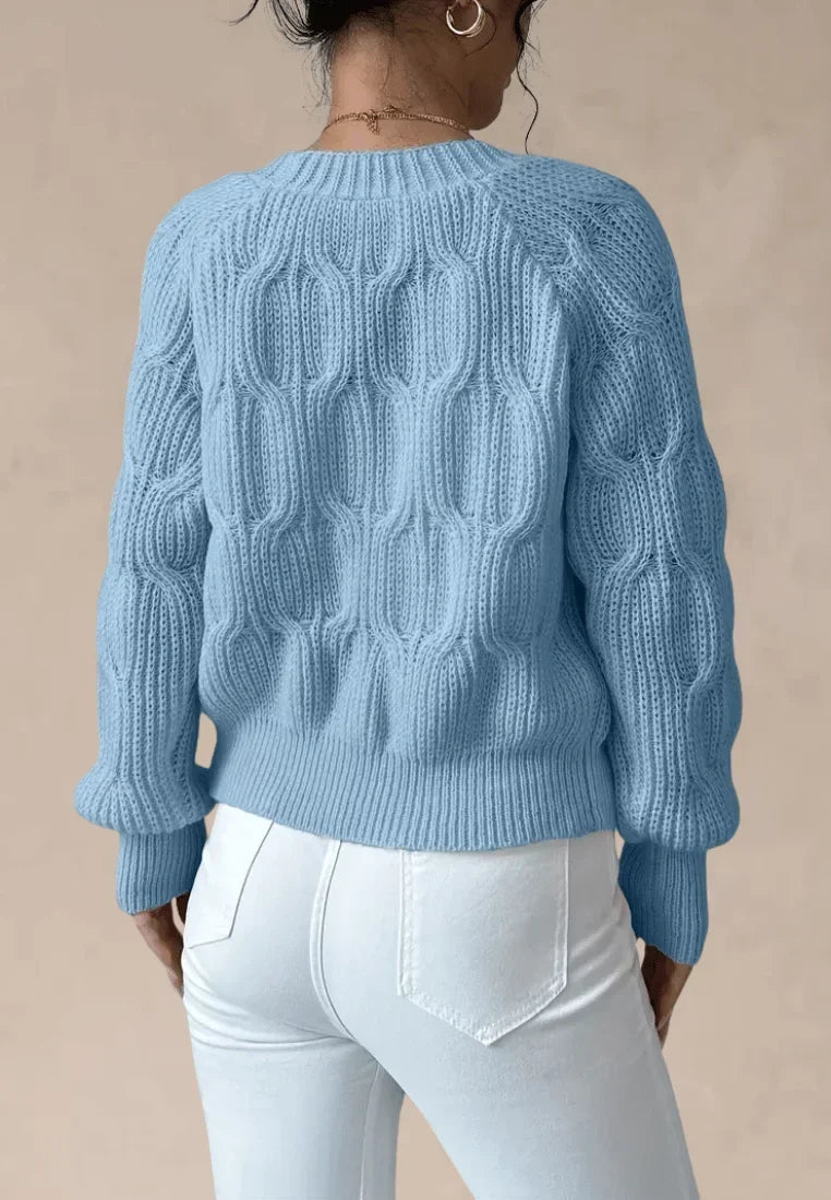 Women’s Cable Knit Cardigan with Decorative Bows and V-Neck – Relaxed Short Button-Front Layer with Full Sleeves for Romantic Everyday Styling