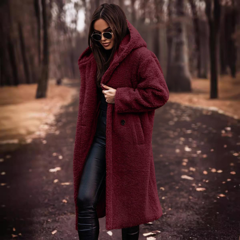 Women's Long Hooded Teddy Coat