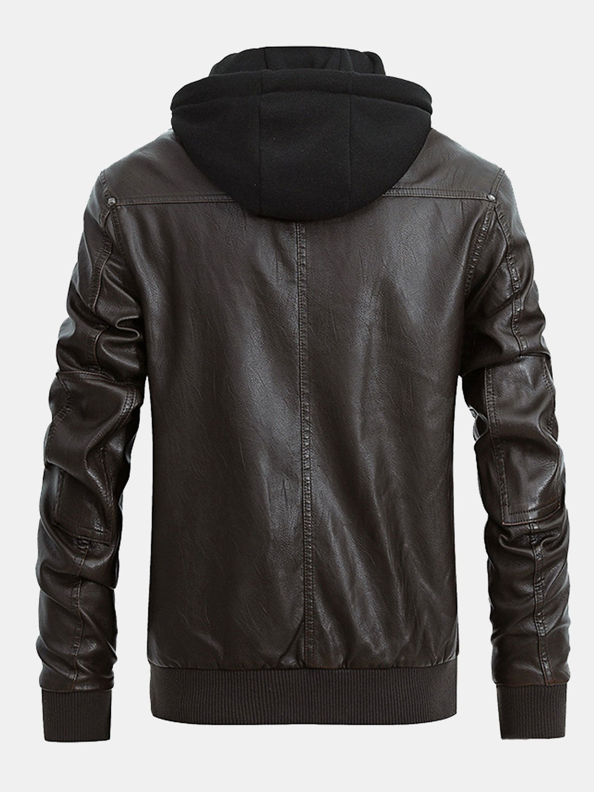 Men's Faux Leather Biker Jacket with Detachable Hood – Vintage Zip-Up Casual Outerwear for Autumn and Winter