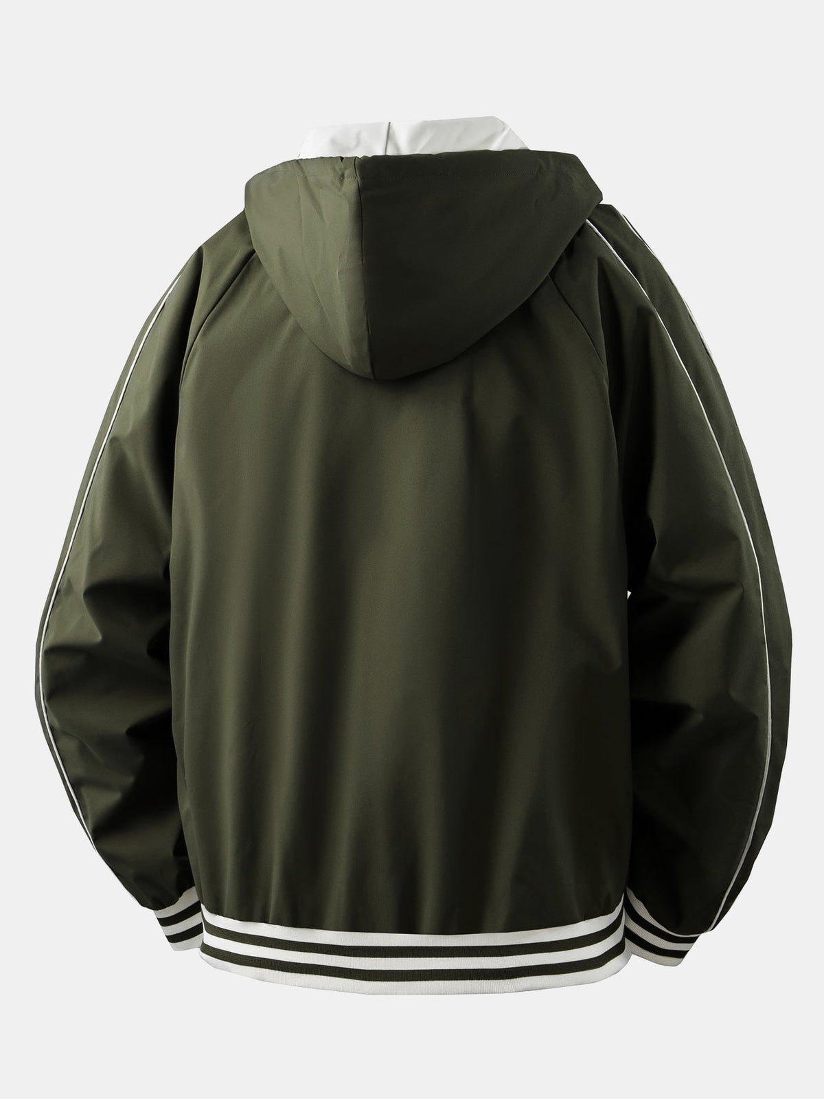 Men's Relaxed Hooded Bomber Jacket – Contrast Lined Zip-Up Outerwear with Striped Ribbed Trims for Casual Streetwear
