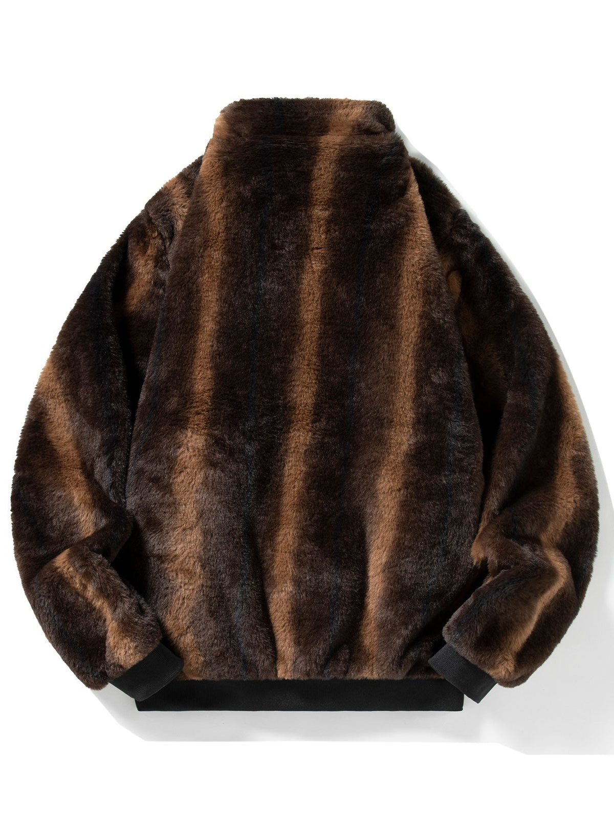 Men's Plush Faux Fur Zip-Up Jacket – Soft Textured Winter Outerwear with Stand Collar and Ribbed Trims for Casual Wear