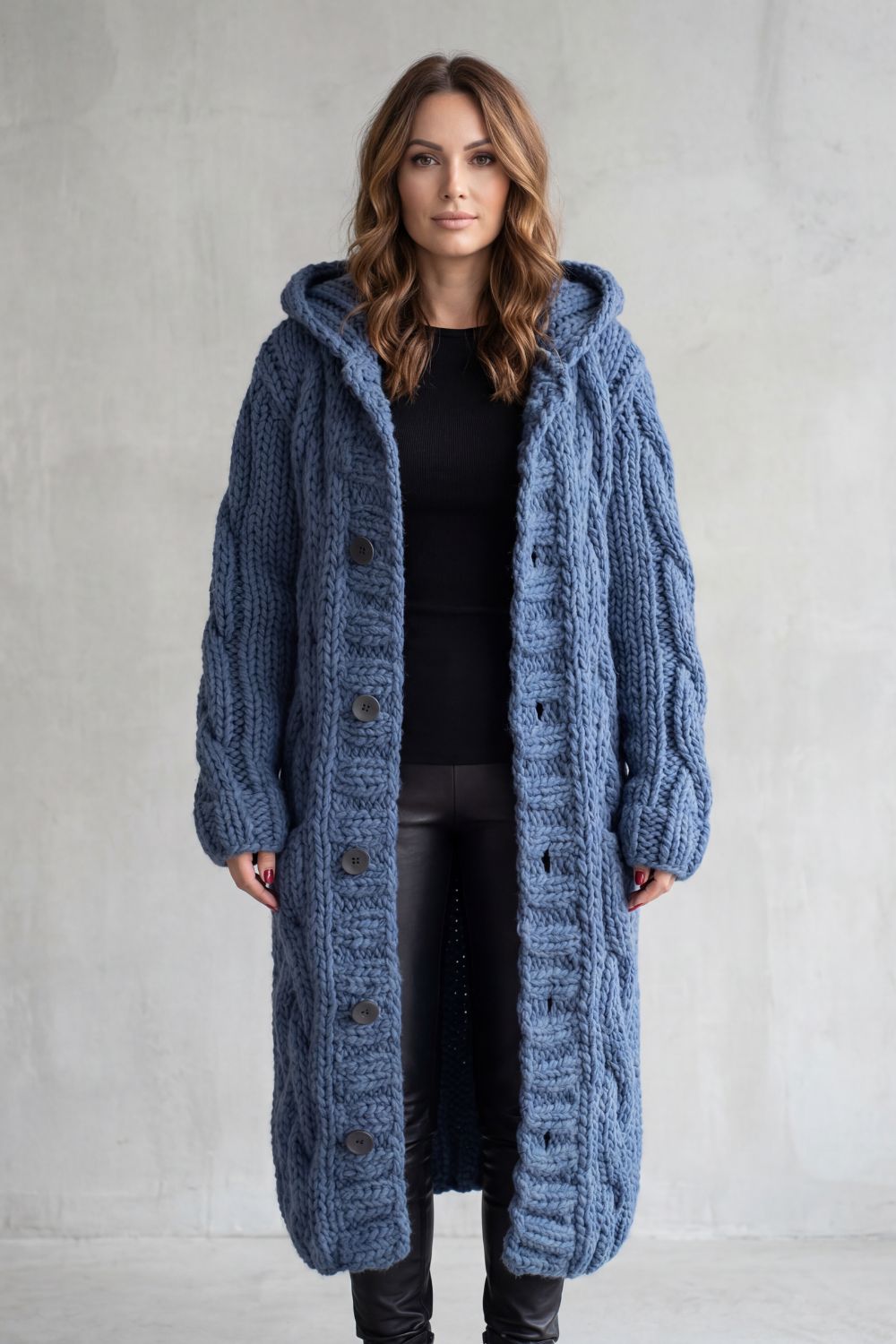 Women’s Chunky Knit Longline Hooded Cardigan