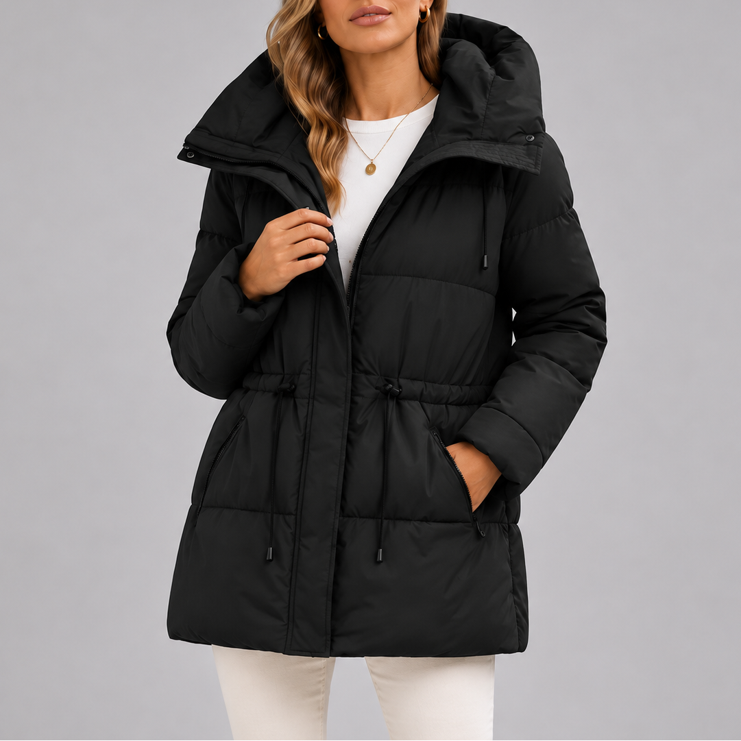 Sanne | Hooded Drawstring Waist Puffer Coat