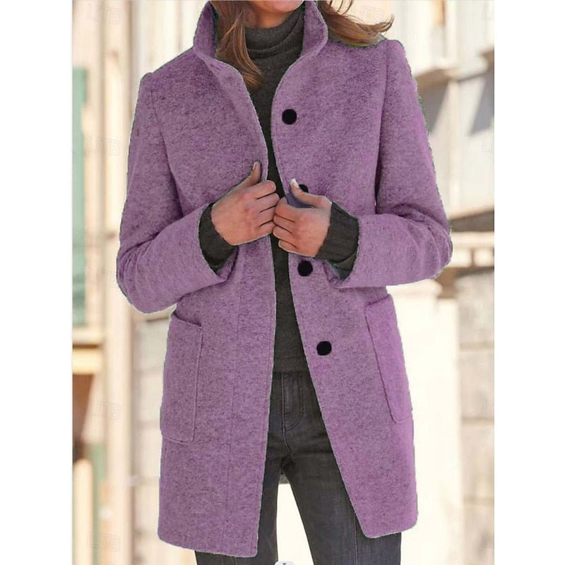 Women's Tailored Wool Blend Trench Coat | Stand Collar