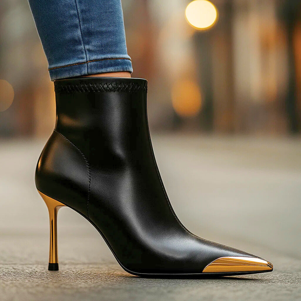 VALENTINA HIGH HEEL ANKLE GOLD-POINT BOOTS
