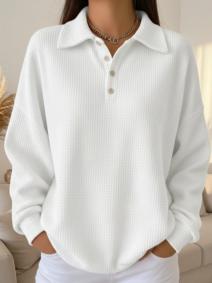 Corisande | Waffle Knit Collared Henley Sweater