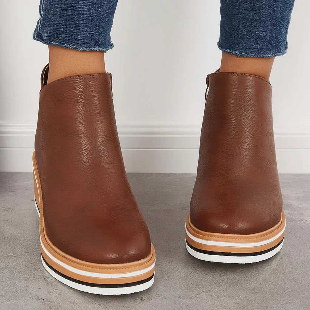 Women's Wedge Ankle Boots with Side Zip and Platform Sole