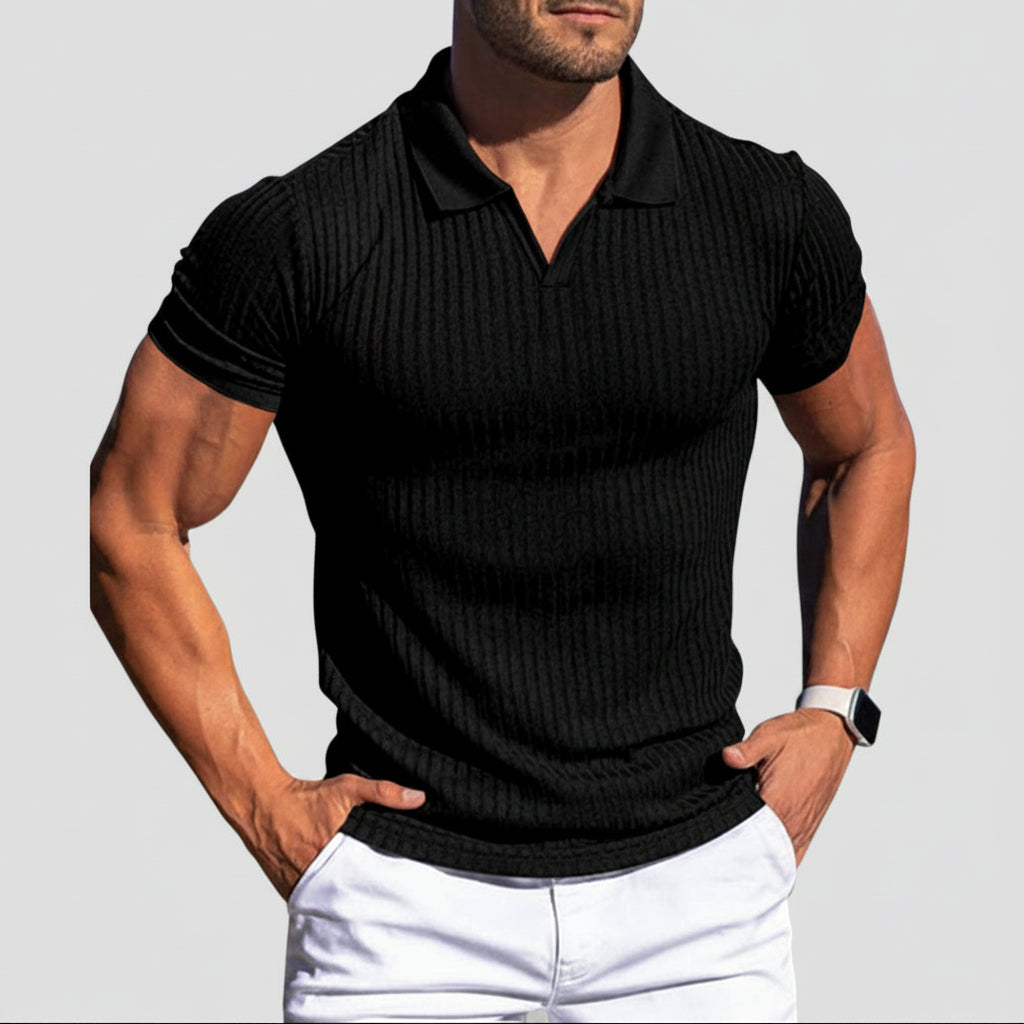 Men's Textured Polo Shirt | Short Sleeve Fitted Knit Top