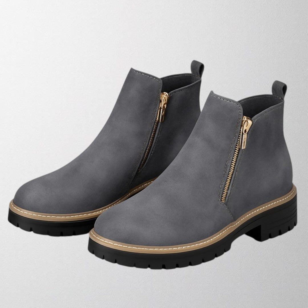 Griet | Side Zipper Closure Rounded Toe Ankle Boots