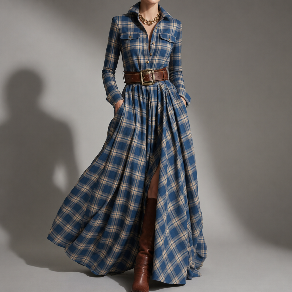Rabat Plaid Belted Maxi Dress