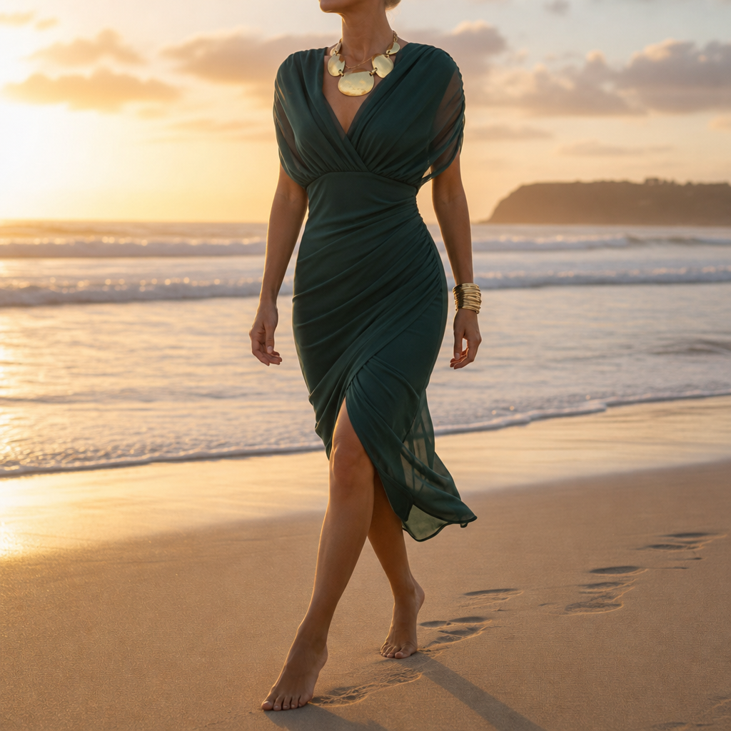 Caceres Ruched Chiffon Midi Dress