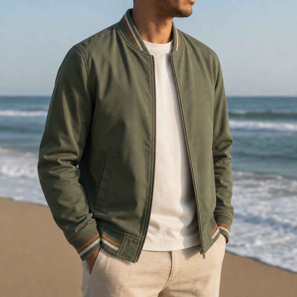 Split Striped Trim Zip Jacket