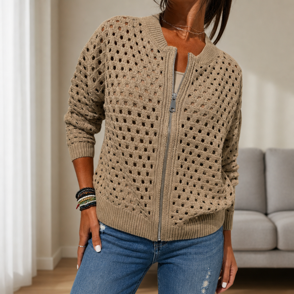 Modica Hollow Knit Zip Cardigan
