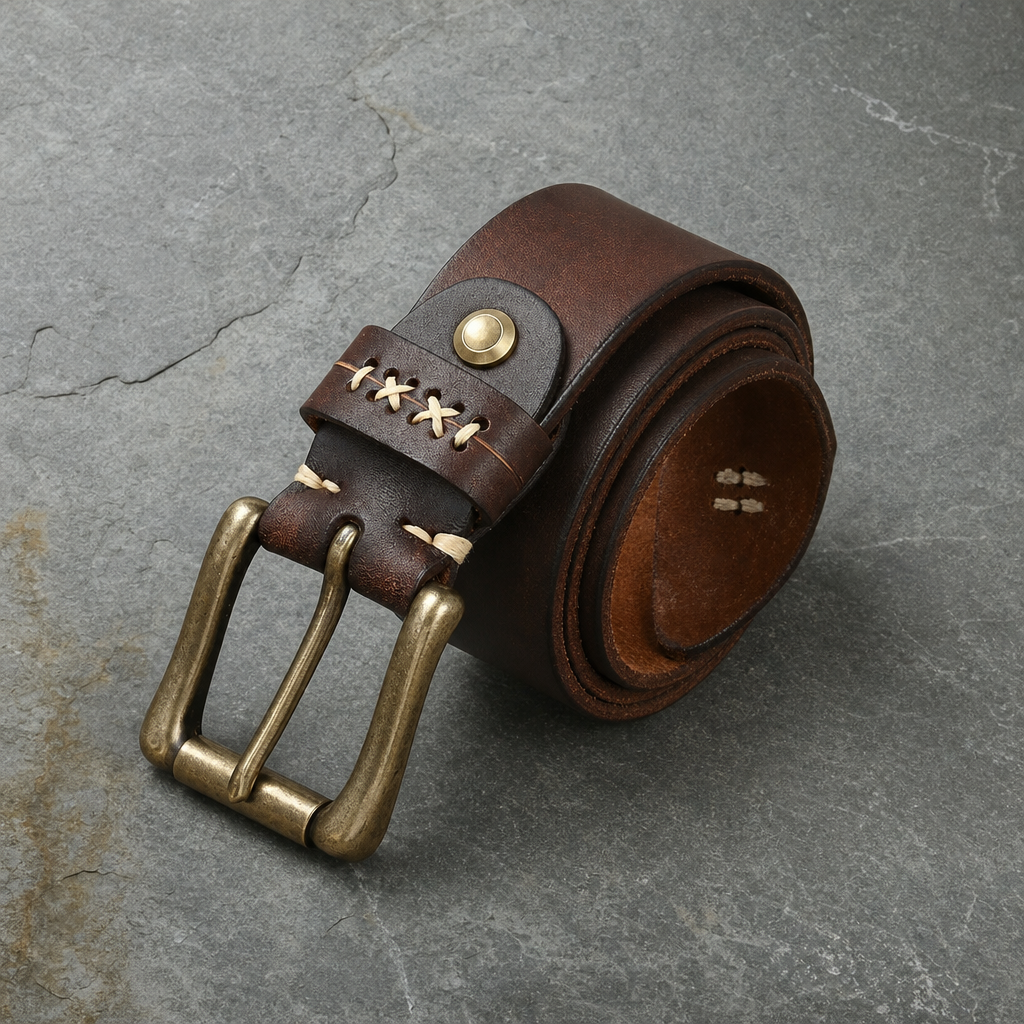 Cassis Hand-Stitched Leather Belt