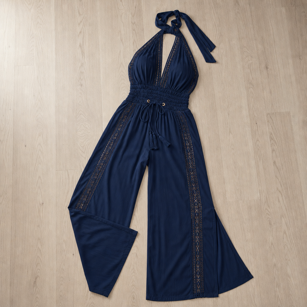 Sitia Lace Panel Halter Jumpsuit