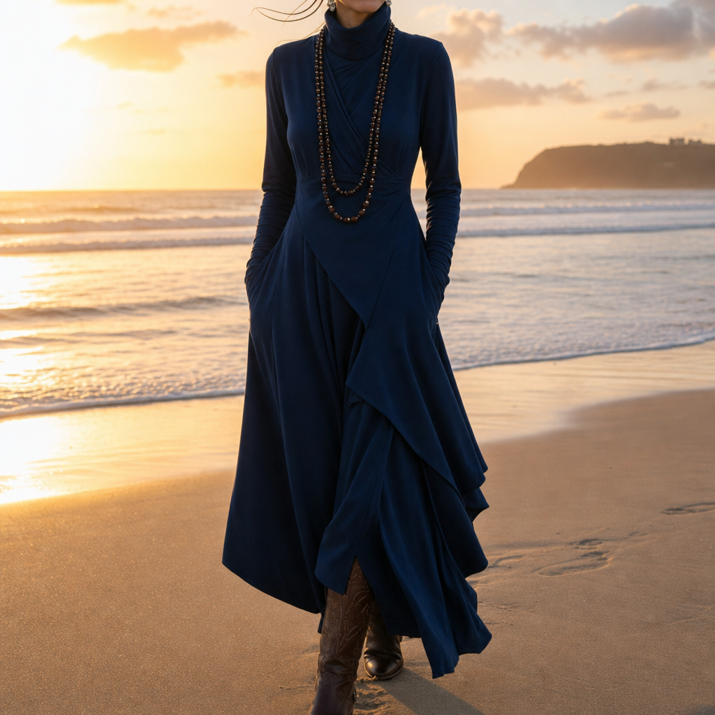 Skopelos Asymmetric Turtleneck Maxi Dress
