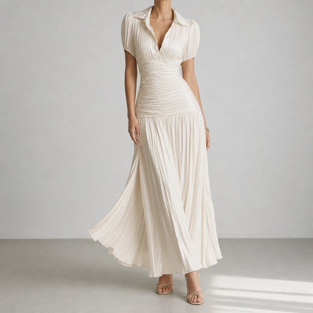 Milos Striped Satin Pleated Dress