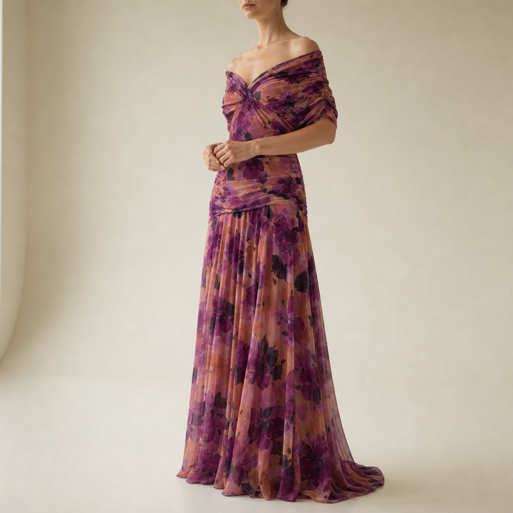 Zakynthos Ruched Chiffon Maxi Dress