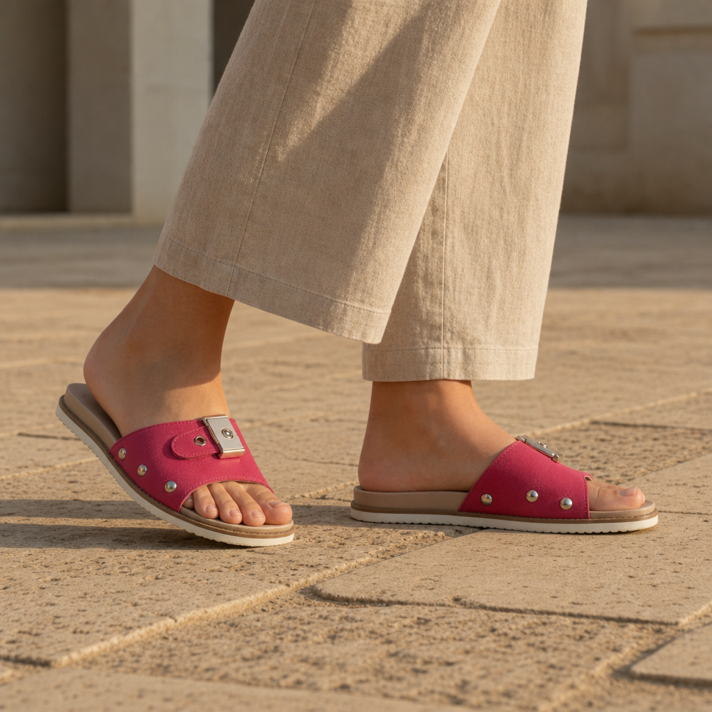 Mougins Studded Buckle Slide Sandals