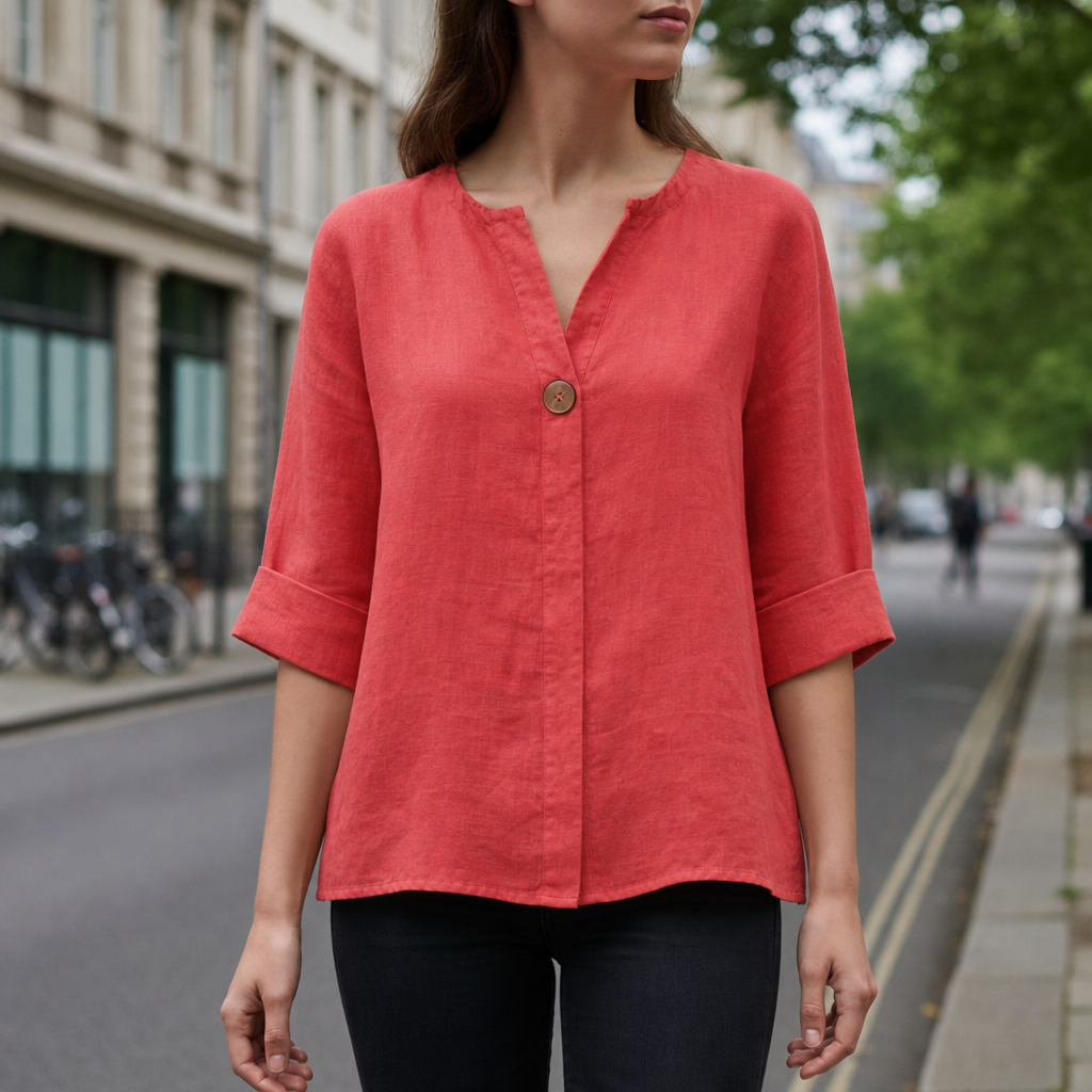 Amorgos Linen V-Neck Blouse