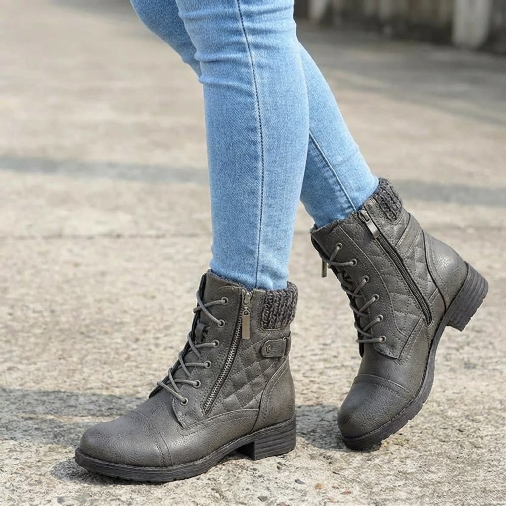 Women’s Lace-Up Ankle Boots with Knitted Cuff