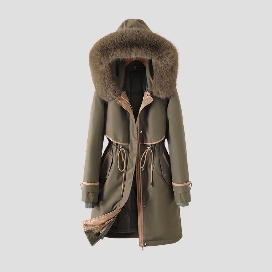 Women’s Longline Parka with Detachable Faux Fur Hood Trim – Adjustable Drawstring Waist and Quilted Lining for Winter Layering