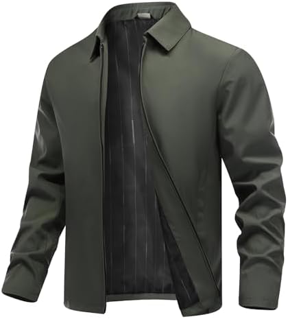 Men’s Lightweight Collared Zip Jacket – Minimalist Shirt-Collar Transitional Layer with Clean Straight-Cut Silhouette for Spring Autumn Travel Weekend Smart Casual and Everyday City Wear