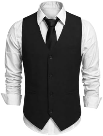 Men’s Textured V-Neck Suit Waistcoat with Button Front and Welt Pockets – Classic Tailored Style for Weddings and Business Wear