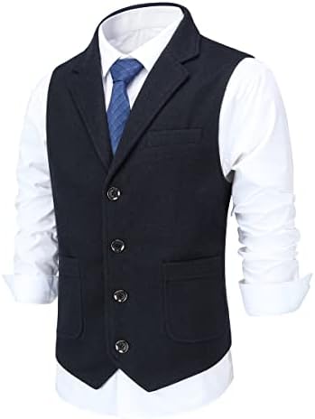 Men’s Wool Tweed Waistcoat with Notched Lapels and Patch Pockets – Regular Fit Suit Vest for Smart Occasion Dressing