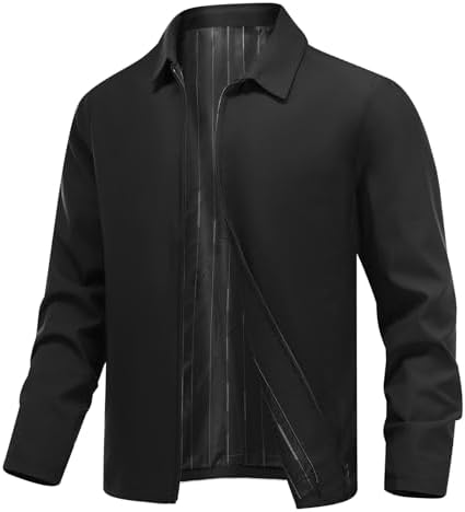 Men’s Lightweight Collared Zip Jacket – Minimalist Shirt-Collar Transitional Layer with Clean Straight-Cut Silhouette for Spring Autumn Travel Weekend Smart Casual and Everyday City Wear