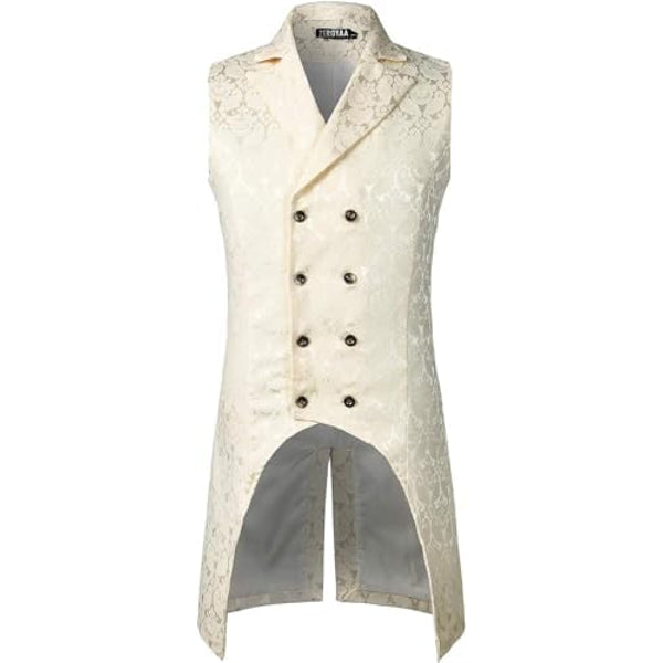 Men’s Double-Breasted Steampunk Tailcoat Waistcoat with Lapels – Slim Fit Gothic Style for Halloween and Cosplay
