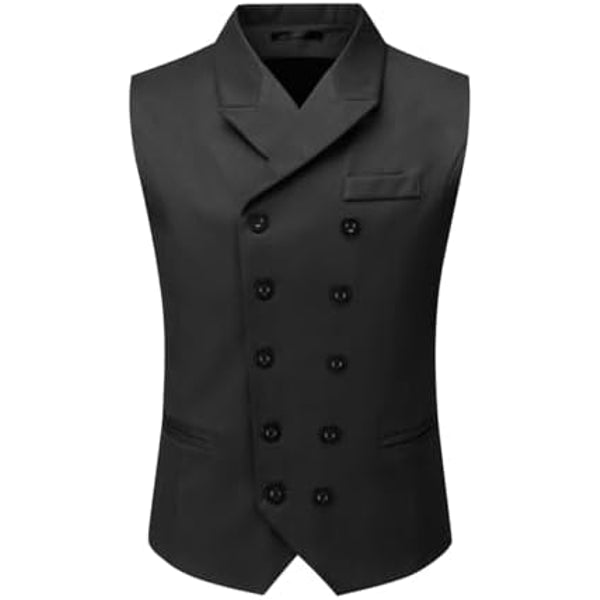 Men’s Double-Breasted Suit Waistcoat with Notched Lapels – Regular Fit Formal Style