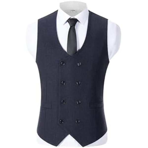 Men’s Double-Breasted Wool Tweed Waistcoat with V-Neck – Vintage Tailored Suit Vest for Weddings and Groomsmen