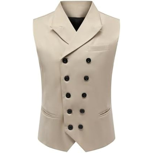 Men’s Double-Breasted Suit Waistcoat with Notched Lapels – Regular Fit Formal Style