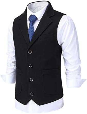 Men’s Wool Tweed Waistcoat with Notched Lapels and Patch Pockets – Regular Fit Suit Vest for Smart Occasion Dressing