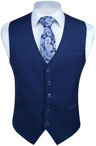Men’s Plain Formal Waistcoat with V-Neck and Welt Pockets – Classic Buttoned Suit Vest for Weddings and Business Wear