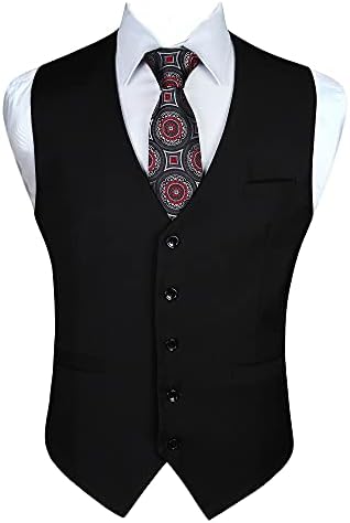Men’s Plain Formal Waistcoat with V-Neck and Welt Pockets – Classic Buttoned Suit Vest for Weddings and Business Wear