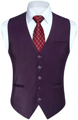 Men’s Plain Formal Waistcoat with V-Neck and Welt Pockets – Classic Buttoned Suit Vest for Weddings and Business Wear