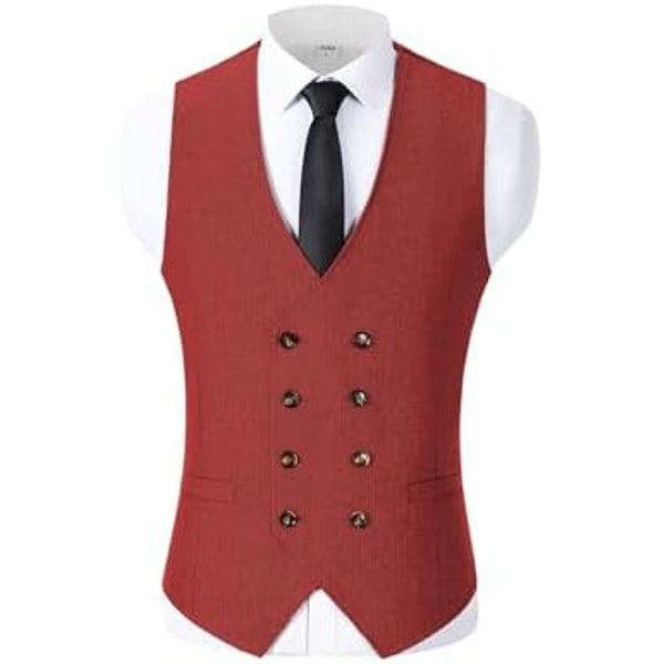 Men’s Double-Breasted Wool Tweed Waistcoat with V-Neck – Vintage Tailored Suit Vest for Weddings and Groomsmen