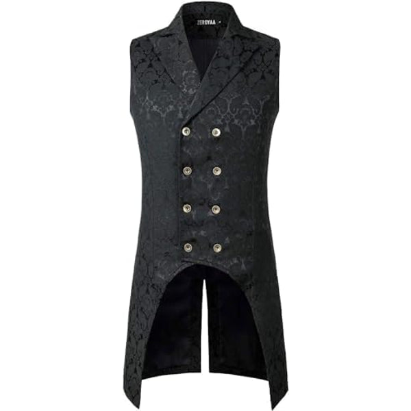 Men’s Double-Breasted Steampunk Tailcoat Waistcoat with Lapels – Slim Fit Gothic Style for Halloween and Cosplay