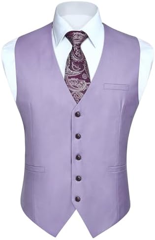 Men’s Plain Formal Waistcoat with V-Neck and Welt Pockets – Classic Buttoned Suit Vest for Weddings and Business Wear